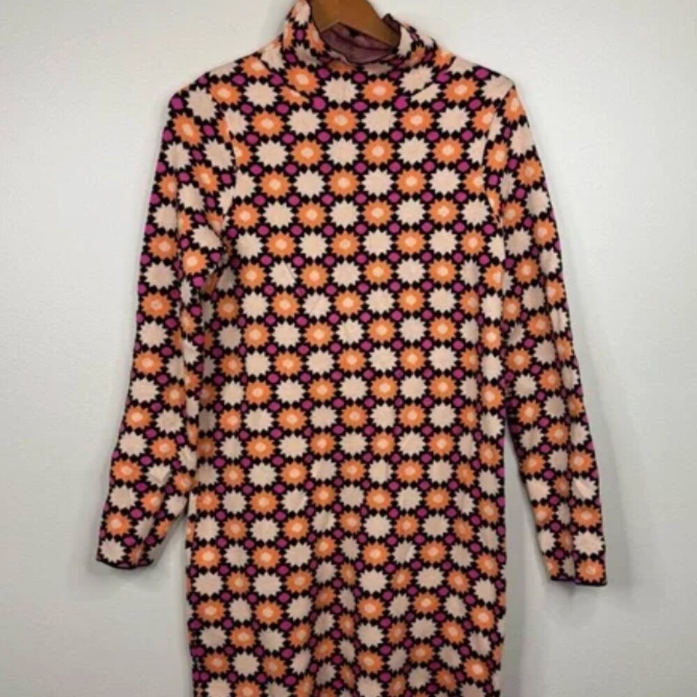 Anthropologie Maeve 70s Retro Medium Pink Orange and Black Knit Sweater Dress